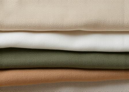 리넨, 코튼 등 자연 친화적인 소재의 원단들이 겹쳐 있는 모습.